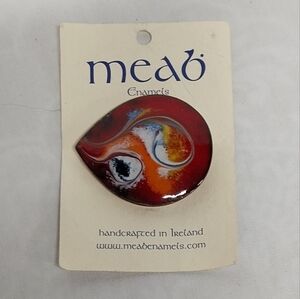 Red and Orange Enamel Brooch by Mead